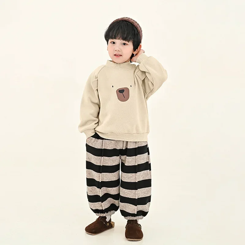 

Autumn Boys cartoon bear thicken warm pullovers Children composite velvet lining sweatshirts everyday crewneck