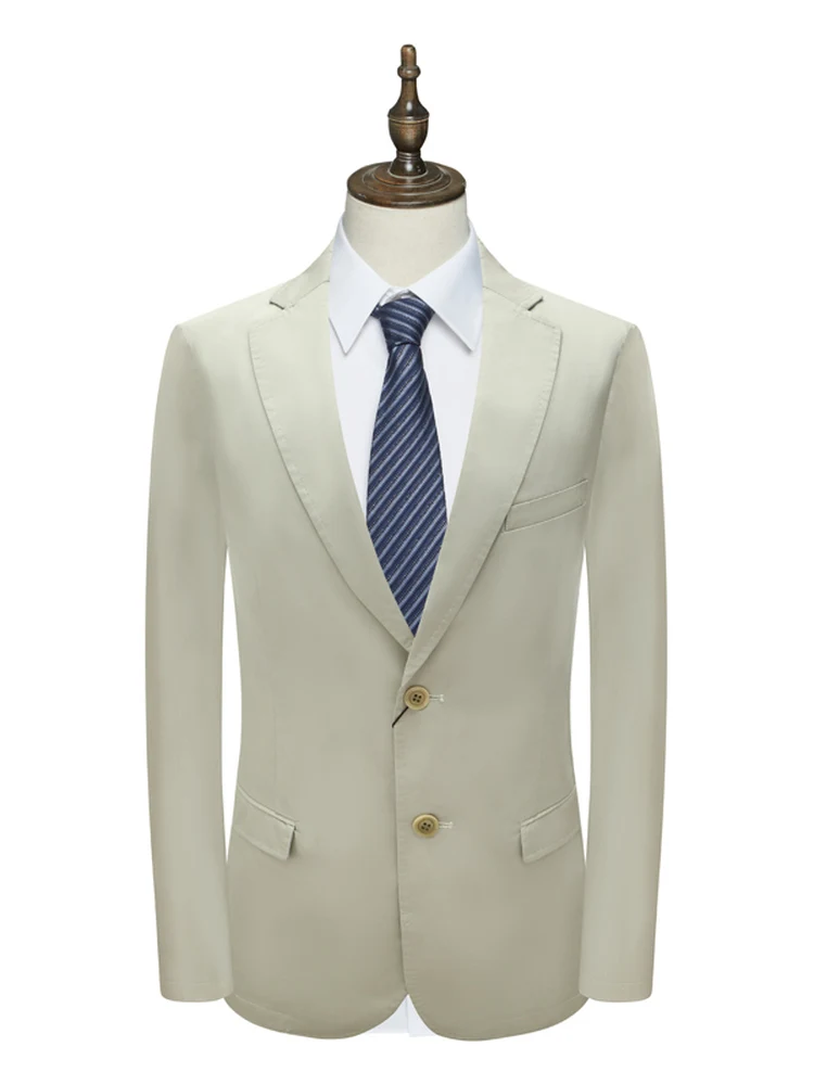 

Busin Cotton Men's Suit SL2 itong Spring Autumn Khaki Two-Button No Split Faion Urban Sle Long Sve Plain Front