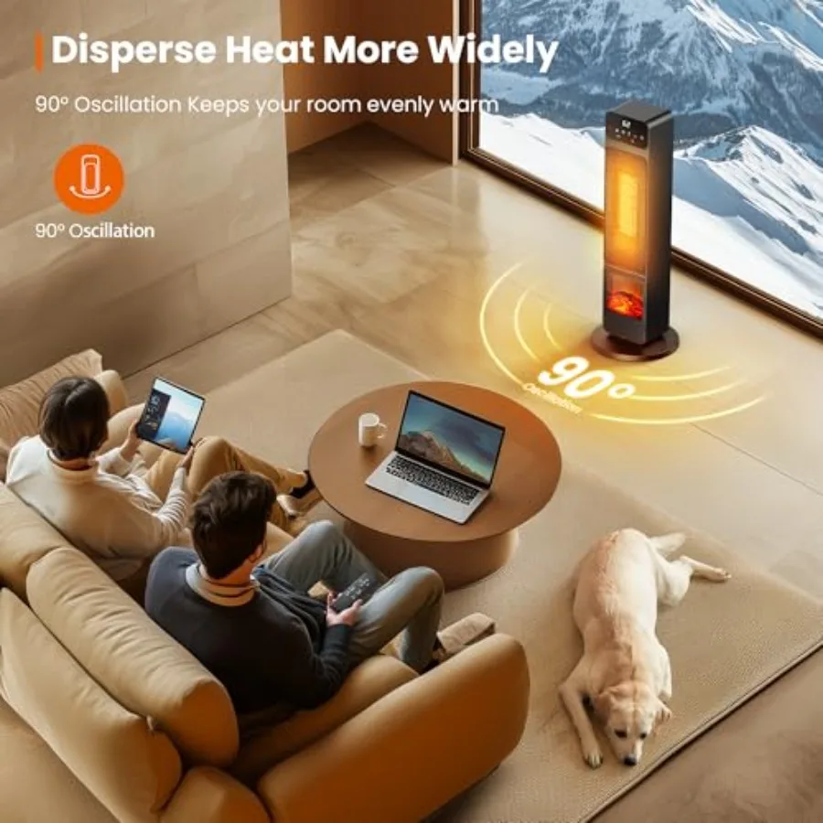 سخان مدفأة كهربائي PTC بقدرة 1500 وات مع تأثير لهب ثلاثي الأبعاد ومجموعة مروحة تذبذب 90 لميز الاستخدام الداخلي للمنزل والمكتب C