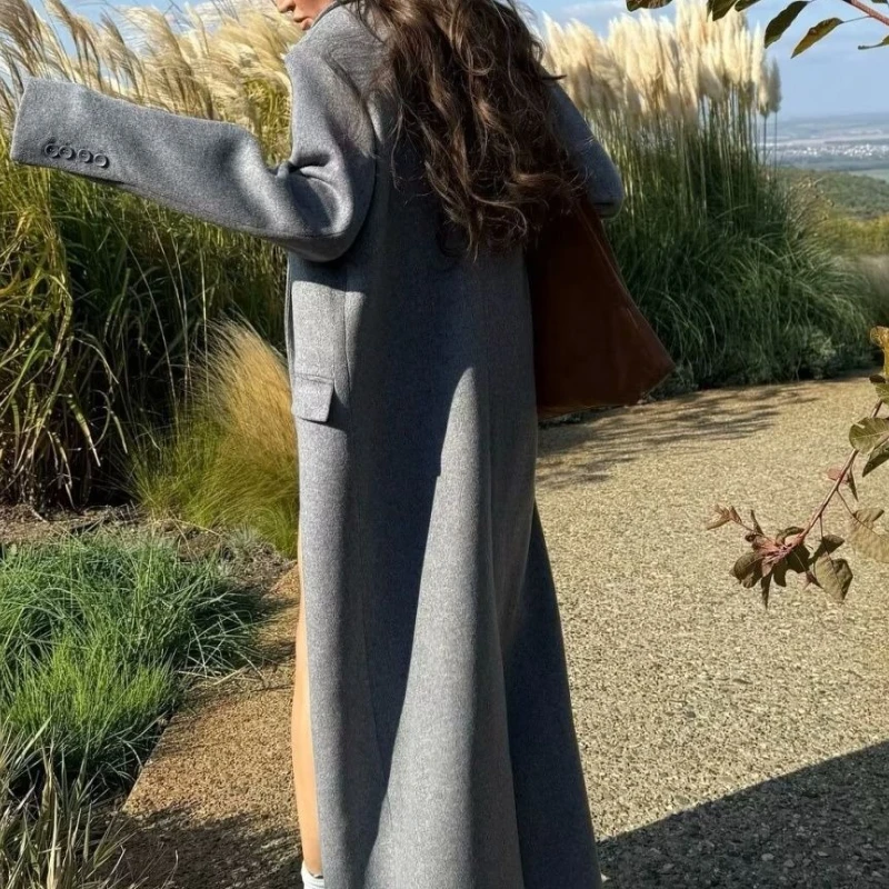 

Модное универсальное серое шерстяное пальто, осень и зима 2025 года, новое высококачественное длинное пальто для высоких людей