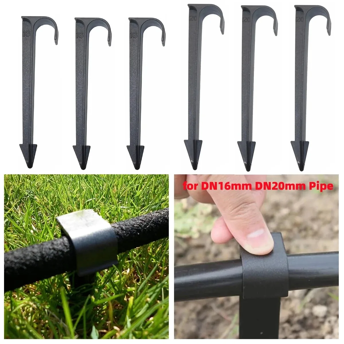 20/40Pcs Black PE Pipe Ground Stakes C-Type Spiked Garden Lawn Orchard Irrigation Tube Nails to Prevent Pipe Dragging