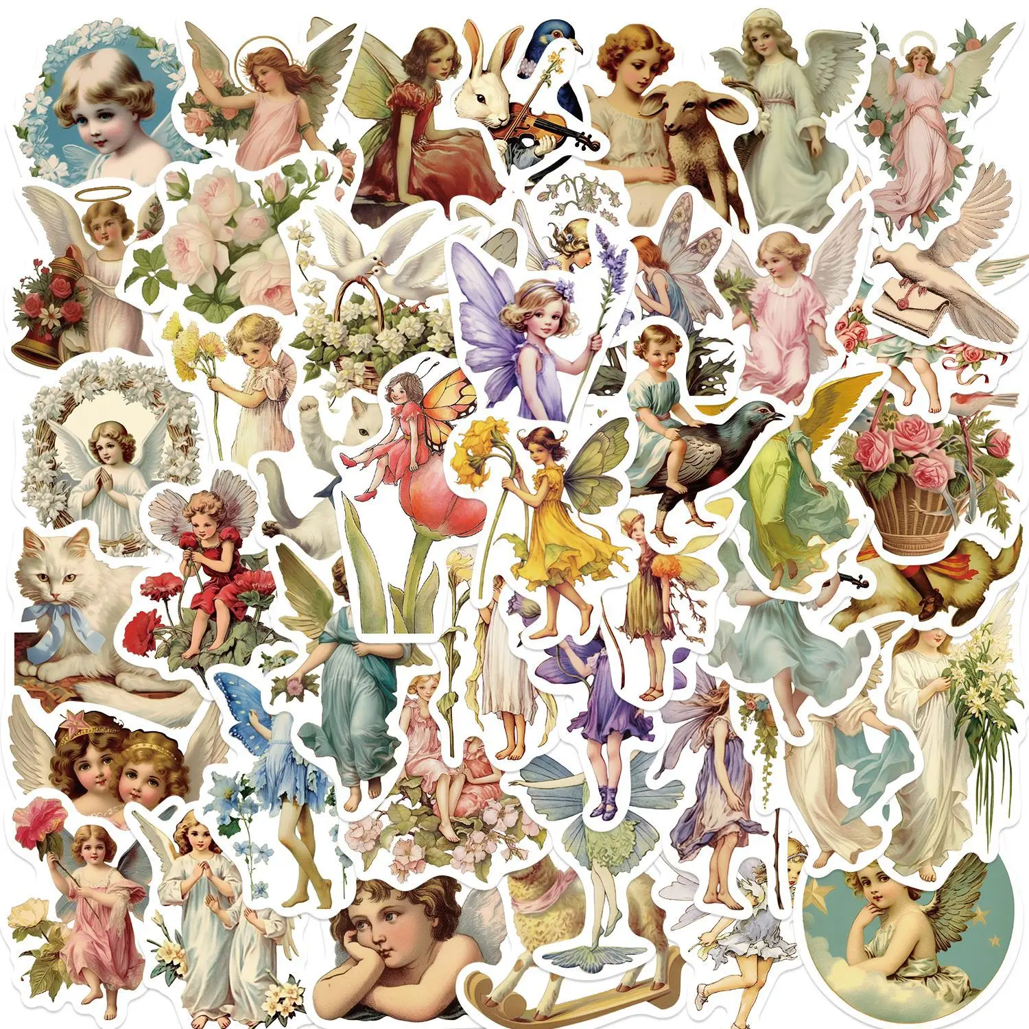 50PCS Oil Painting Elf Fairytale Cute Angel Stickers Decoration Skateboard Laptop Bike Suitcase Wall Decals Cartoon Toys