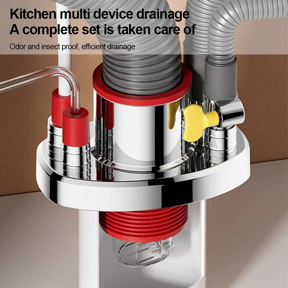 

Plastic Kitchen Pipe Connector Odor-Proof Space-Saving Multi-port Drainpipe Joints Multi-Functional 5 in 1 Drainpipe Connector