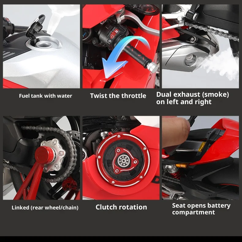 Ducati V4R Motorradmodell mit Zündfunktion – Jungen-Geschenk, Legierungsmotorrad-Figur, Ornament, Spielzeugauto – Detail 6