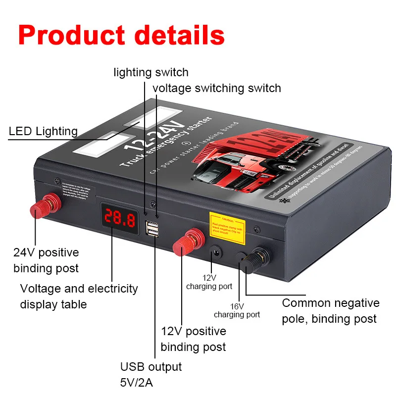 2026 Hot Sale 12V/24V 2000A Car Portable Jump Starter Power Bank Battery With Air Compressor For Super Heavy Truck Diesel Car
