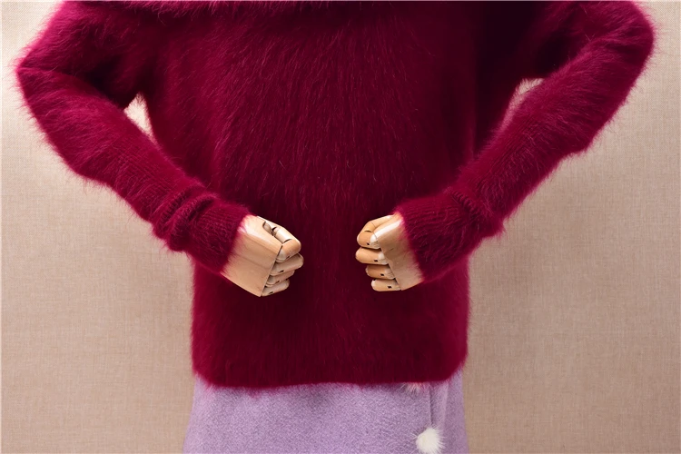 Female Women Autumn Winter Clothing Hairy Mink Cashmere Knitted Big Turtleneck Long Sleeves Loose Pullover Angora Fur Sweater