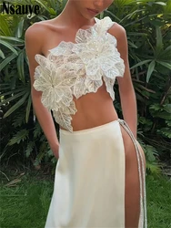 Nsauye 2025 ใหม่ความงามดอกไม้ชุดเสื้อแขนกุดและเอวสูงชุดกระโปรงยาวปาร์ตี้ 2 ชิ้นชุดชุดเซ็กซี่