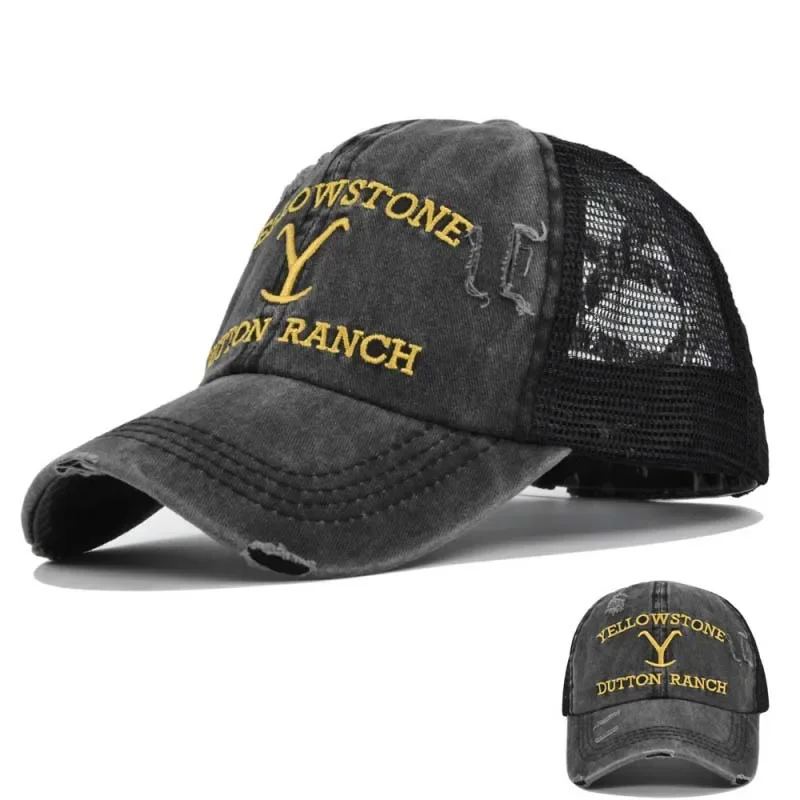 

Летняя бейсболка Yellowstone Dutton Ranch с вышивкой, отверстием для хвоста, винтажная, для активного отдыха, солнцезащитная, однотонная