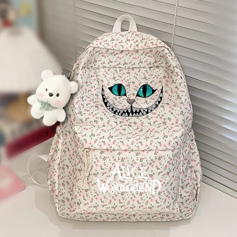 

Alice in Wonderland Women Simple Backpack Casual Floral Student Backpack Teenage Book Bag Travel Rucksack for Teenage Girls