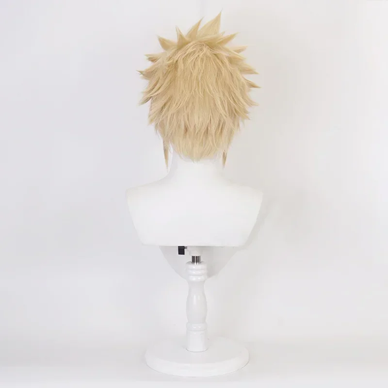 FC6Game Final Fantasy VII Cloud Strife Cosplay Costume Wig Adult Unisex Short Yellow Wigs With Hair Extensions Halloween Pr@FC8！