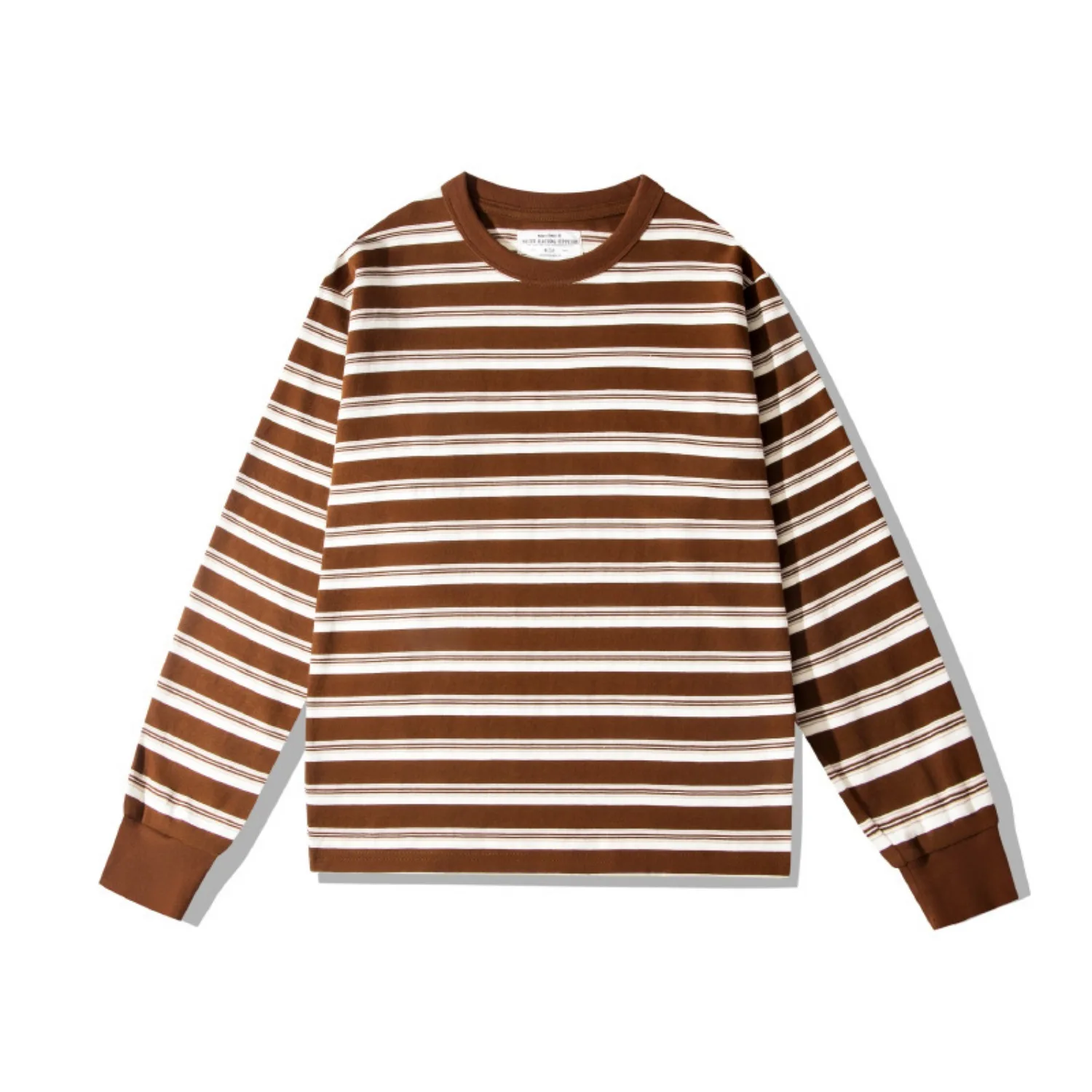 Spring and Autumn Men's Heavyweight Horizontal Stripe Round Neck Long Sleeve T-Shirt Loose Casual Bottoming Shirt