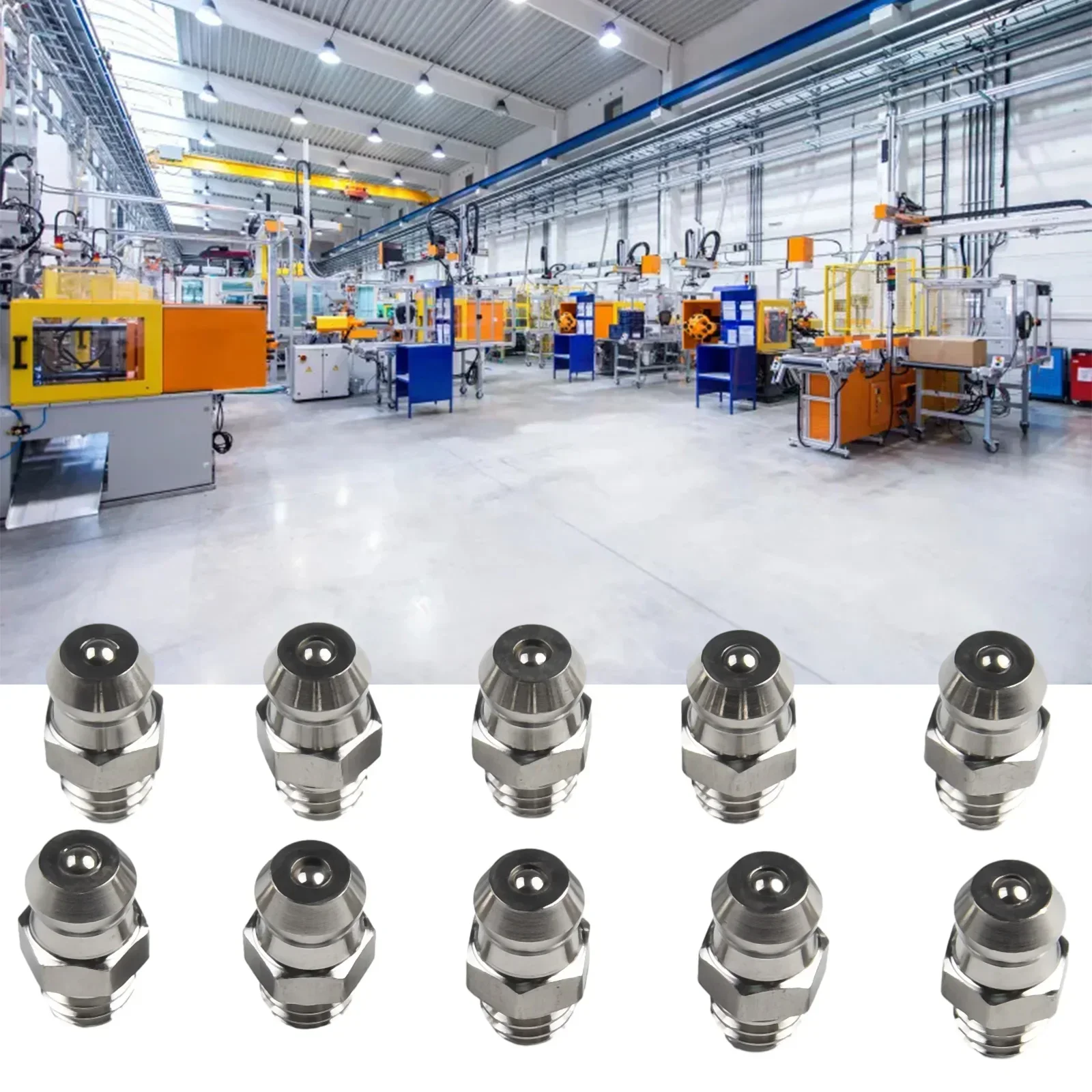 10Pcs Grease Nipple Hex Width Material Overall Height Thread Size Grease Inlet High Hardness 201 Stainless Steel