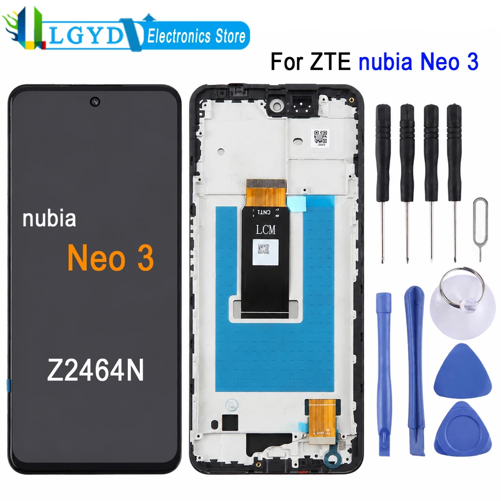 IPS LCD Screen with Frame For ZTE nubia Neo 3 5G, Z2464N Phone LCD Display Touch Screen Repair Replacement Spare Part