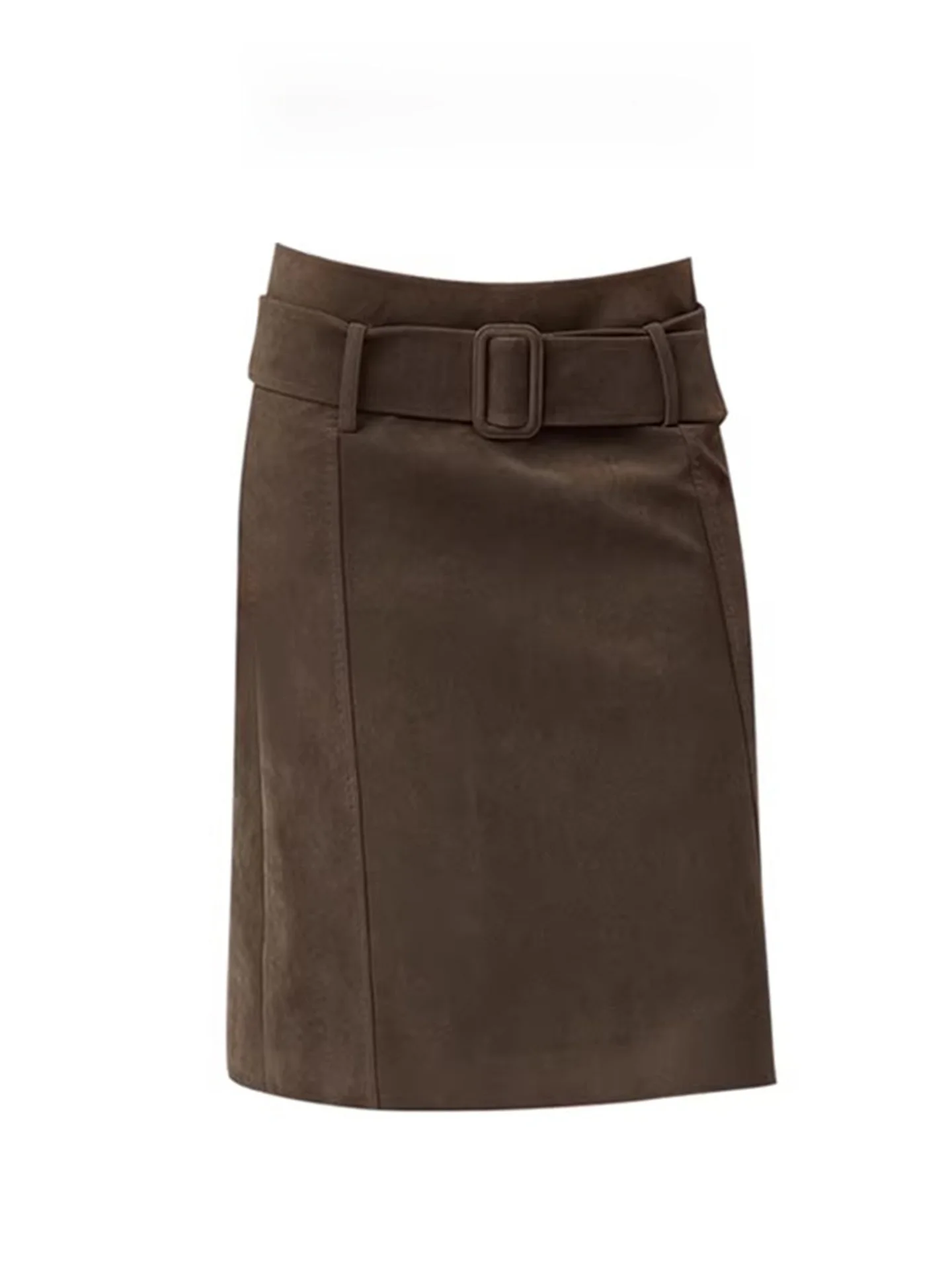 

Retro Brown Suede Skirt with Belt High Waist A-Line Skirt for Women Autumn Winter New Style Elegant Feeling Bodycon Skirt