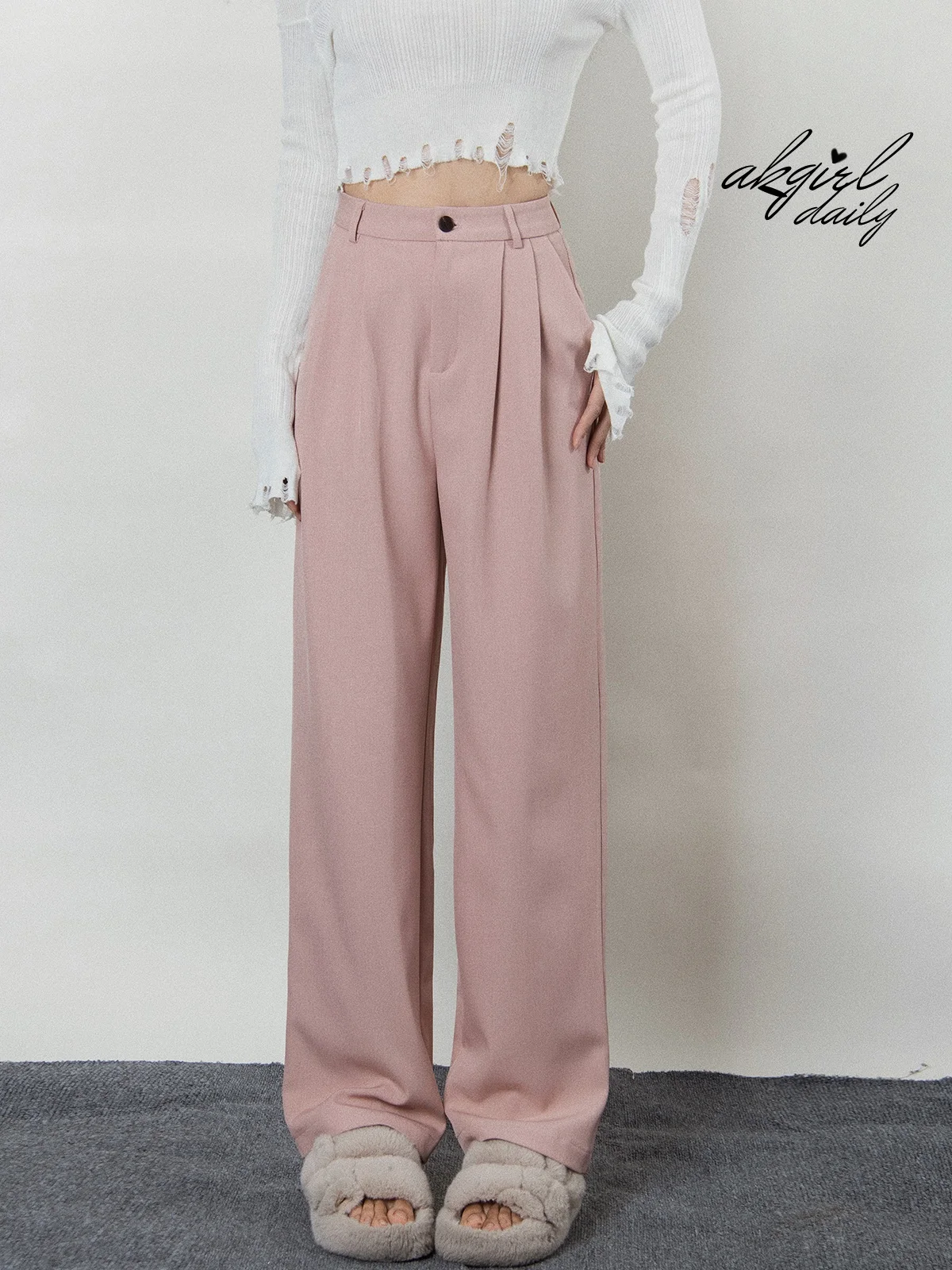 

Брюки женские с высокой талией, драпированные, широкие, прямые, повседневные, для офиса, AKSTUDIO2023, новинка, длинные брюки для работы