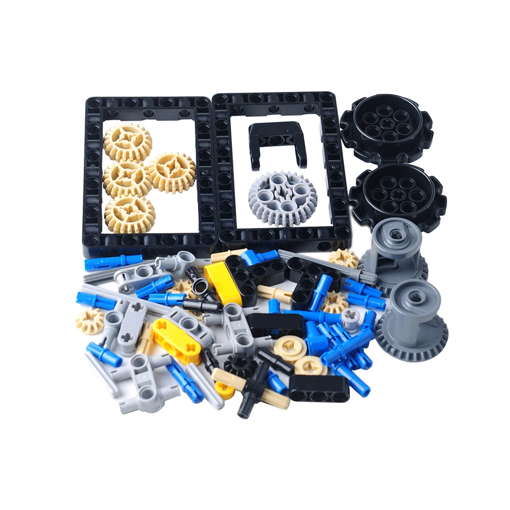 Dirección del tanque, estructura de flujo de doble onda, engranajes, bloques de construcción, conjunto de haz de brazo con orificio, Control de Motor de potencia, modelo de ladrillos, piezas de juguete