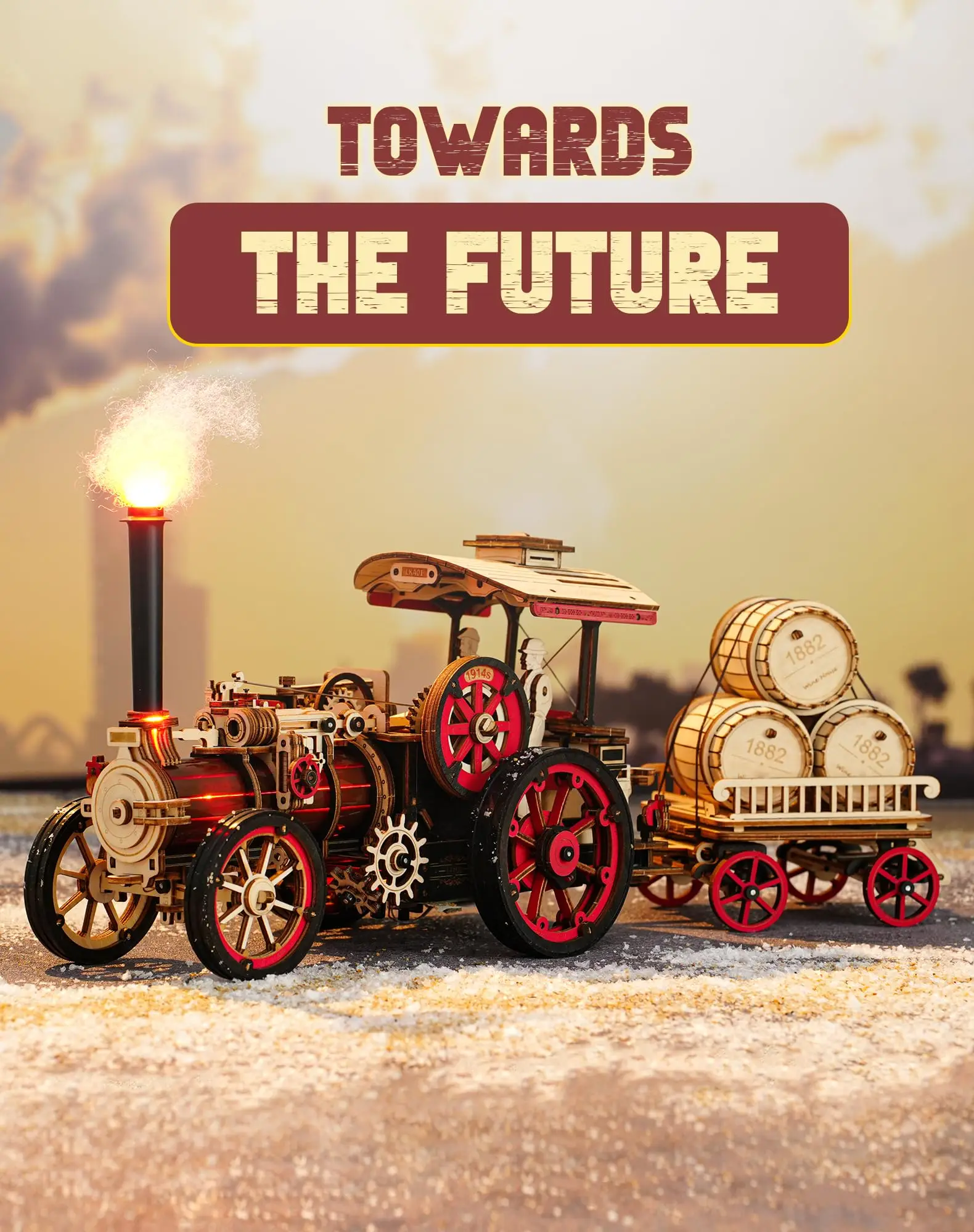 Robotime Rokr 3D Wooden Puzzle Tractor Locomotive Model for Adults Steam Engine Tractor Birthday Gifts for Boys Hobbies Toys