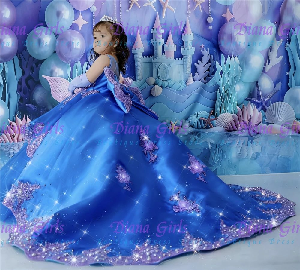 Luxurious Green Flower Girl Dress Tulle Fluffy With Exquisite Purple Applique For Kids Birthday Wedding Evening Ball Gowns image 5