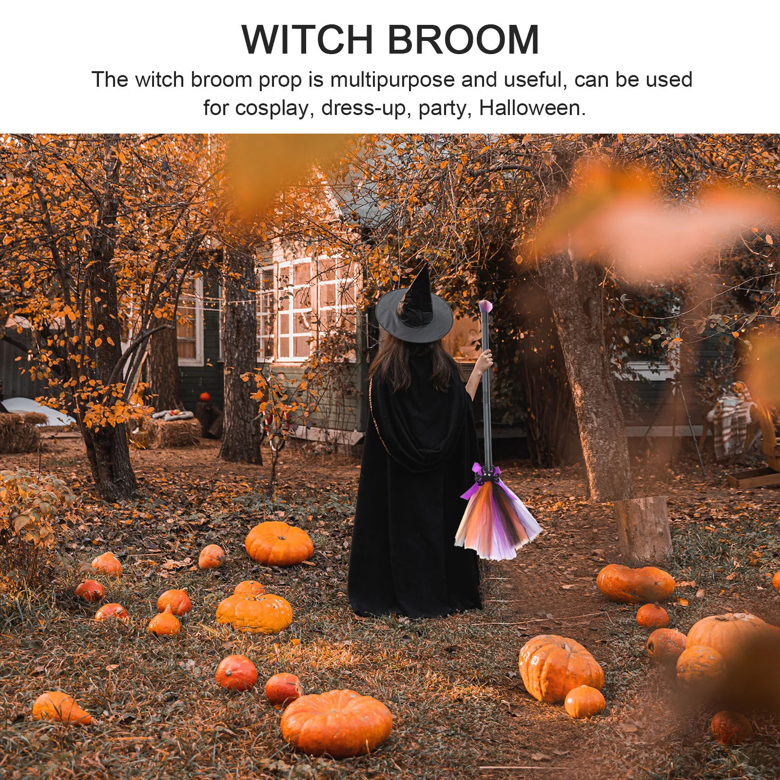 Witch Broom Cosplay Halloween Party Plastic Witch Broom Prop Detachable Design for Women Girls Costume Accessories