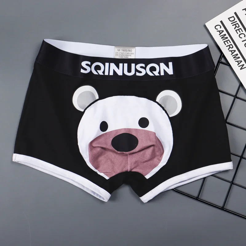 2PCS/LOT Cotton Men Breathable Comfortable Soft Print Brown Bear Cool Boys Underpants Underwear With Flat Bottom Boxers M ~ 3XL