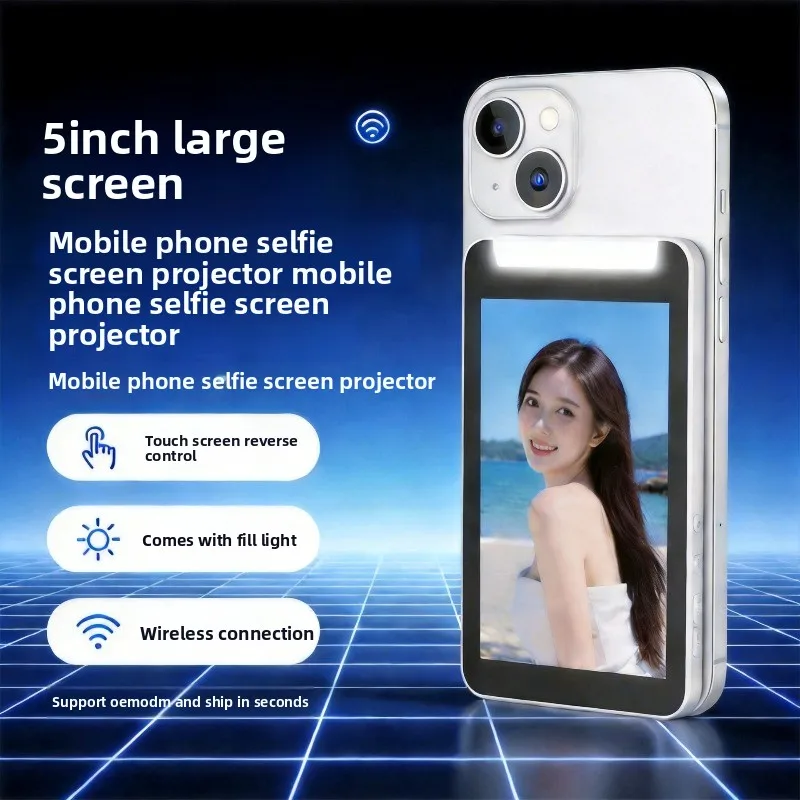 5 inch touch screen mobile phone with filling light, selfie screen projector remote shooting rear selfie display