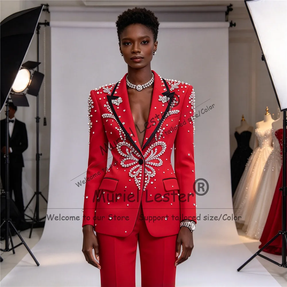Women's Blazers And Suit Sets Luxury Beaded Stones Groom's Mother Tuxedo Customized Lady Business Party Outfit костюм женский view 3