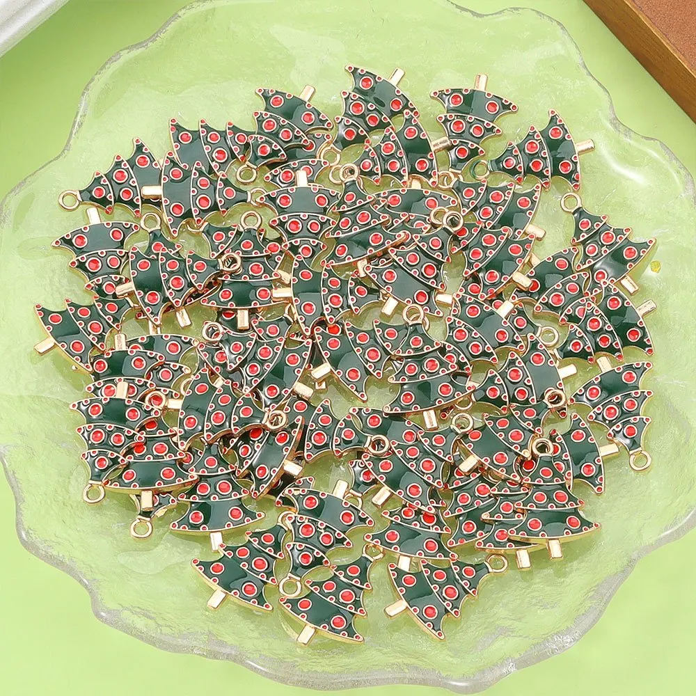 3/11/22 Buah Liontin Berbentuk Pohon Natal Enamel Hijau, Digunakan untuk Gelang DIY, Kalung, Anting, Aksesori Rantai Pergelangan Kaki