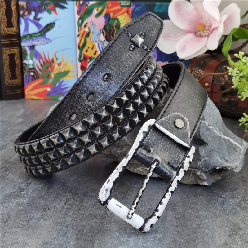 Cowboy Rivet Metal Men Belt Jeans Belt For Men Punk Rivet Men's Belt Jeans Belt Rock Style Western Male Belt  Cinturone MBT0593