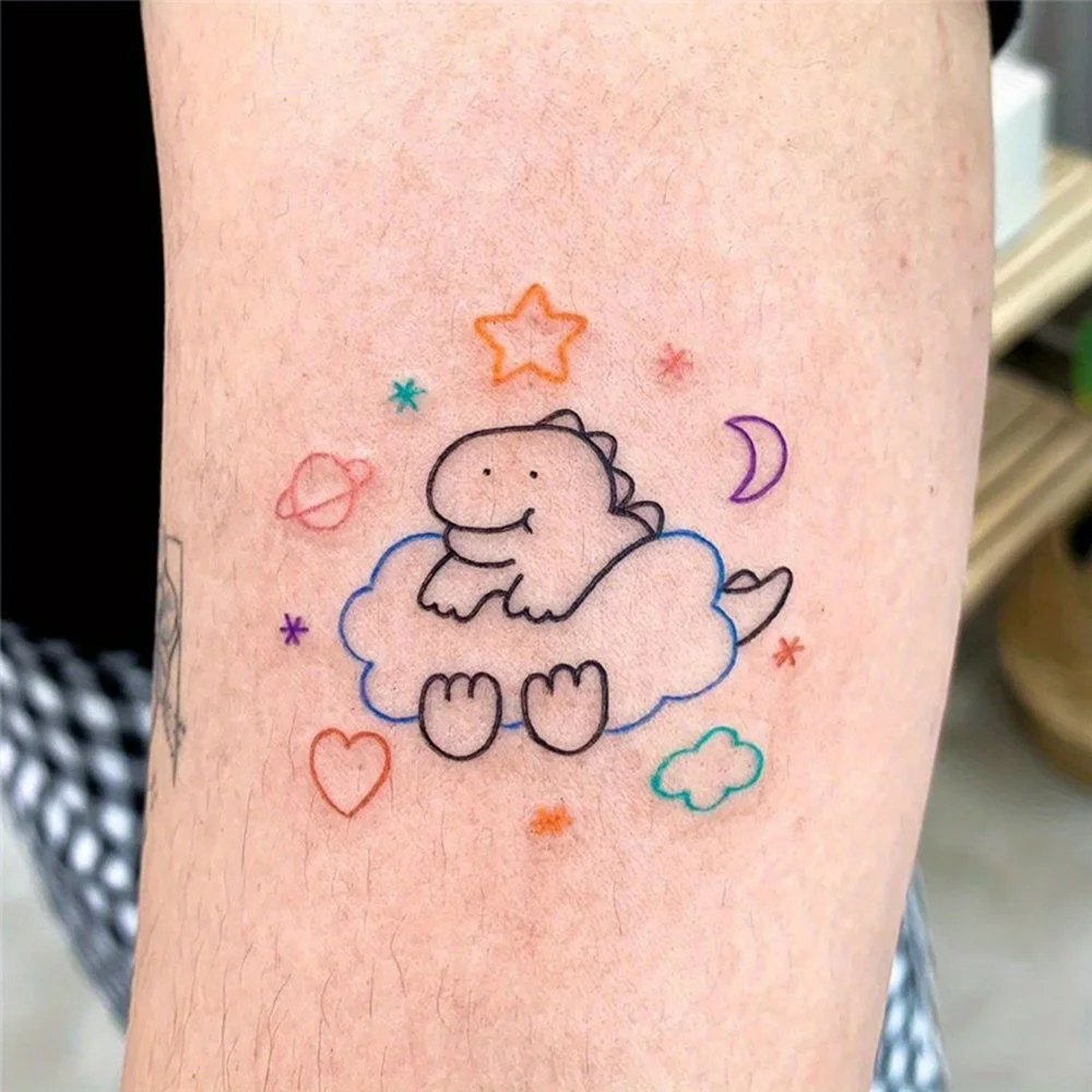 4 Sheets Waterproof Temporary Tattoo Stickers Cartoon Nebula Moon Rabbit Cute Ins Dinosaur Flash Tattoo Fake Tattoo Women