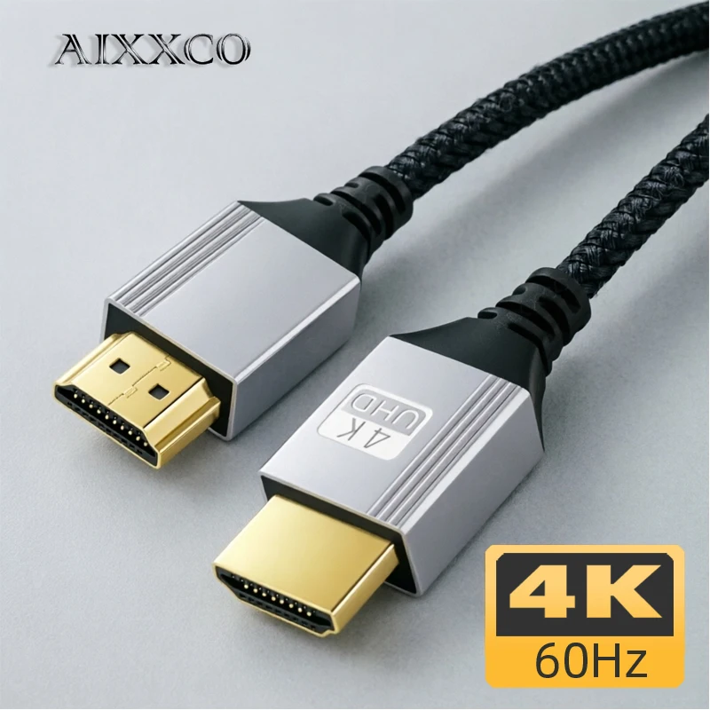 Câble HDMI haute vitesse AIXXCO 4K@60Hz mâle-mâle pour PS3/4, projecteur, boîtier TV, ordinateur portable, moniteur