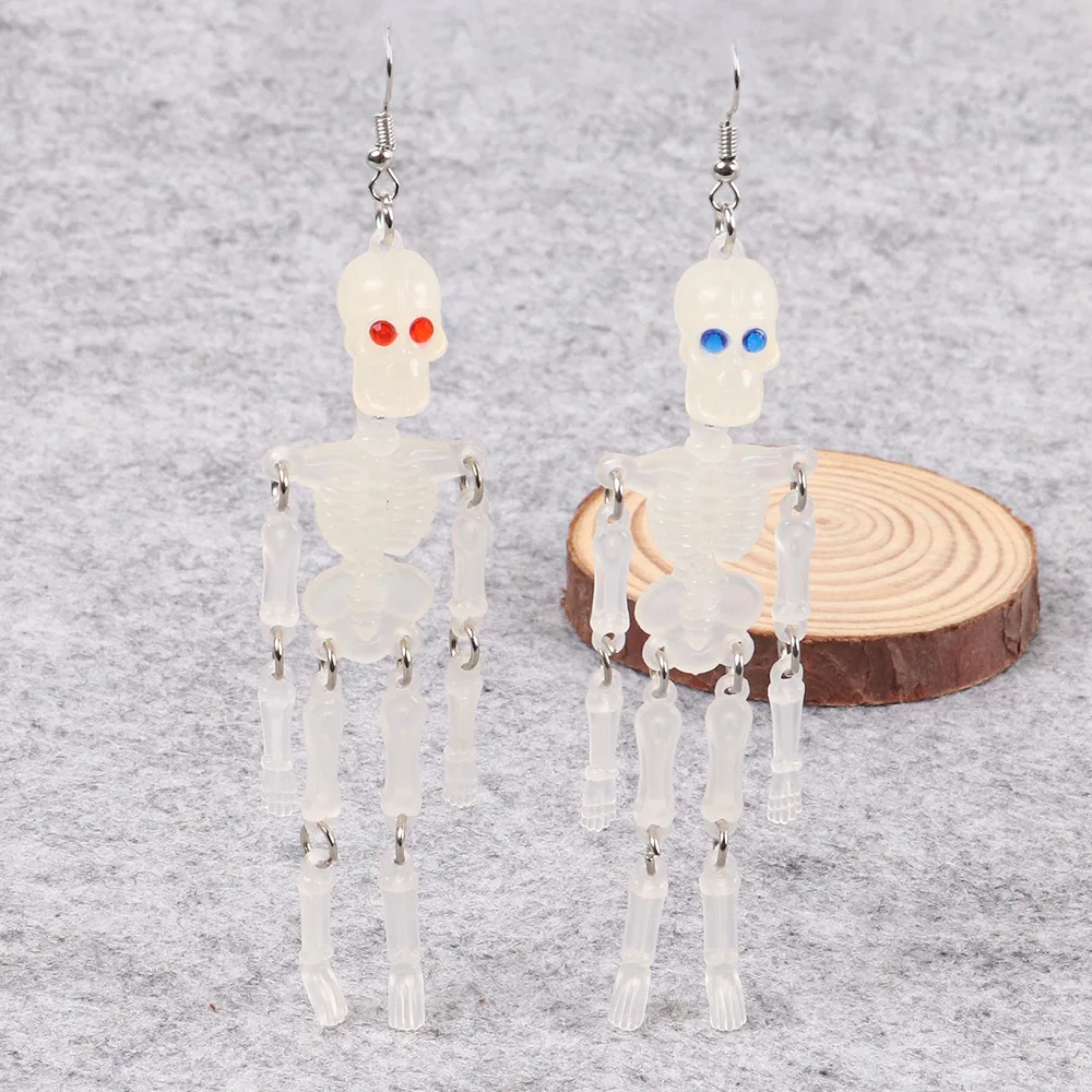 Fashion Halloween Resin Earrings Exaggerate Ghost Head Glow Skeleton Head Joint Skeleton Creative Earrings Wholesale