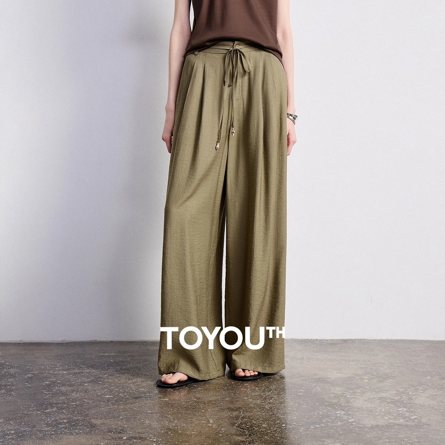 TOYOUTH Women Casual Pants 2026 Summer New Bohemian Vacation Style Striped High Waist Wide Leg Pants