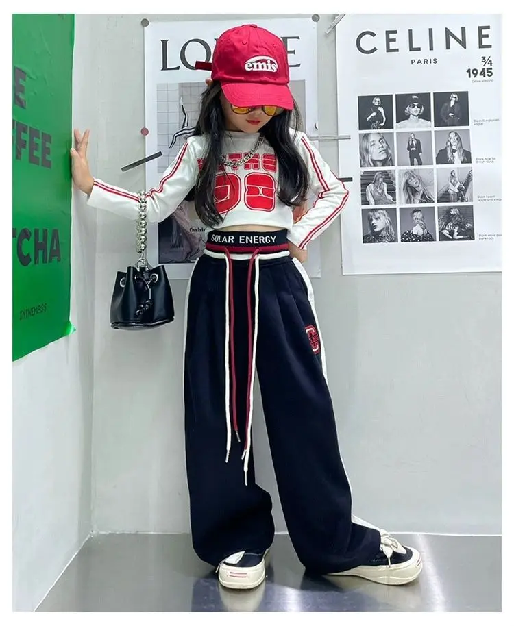 

New Teenage Girls Pants Spring Autumn CasualLoose Black Gray Kids Wide Leg Pants School Children Trousers 4 6 8 10 12 14Yrs