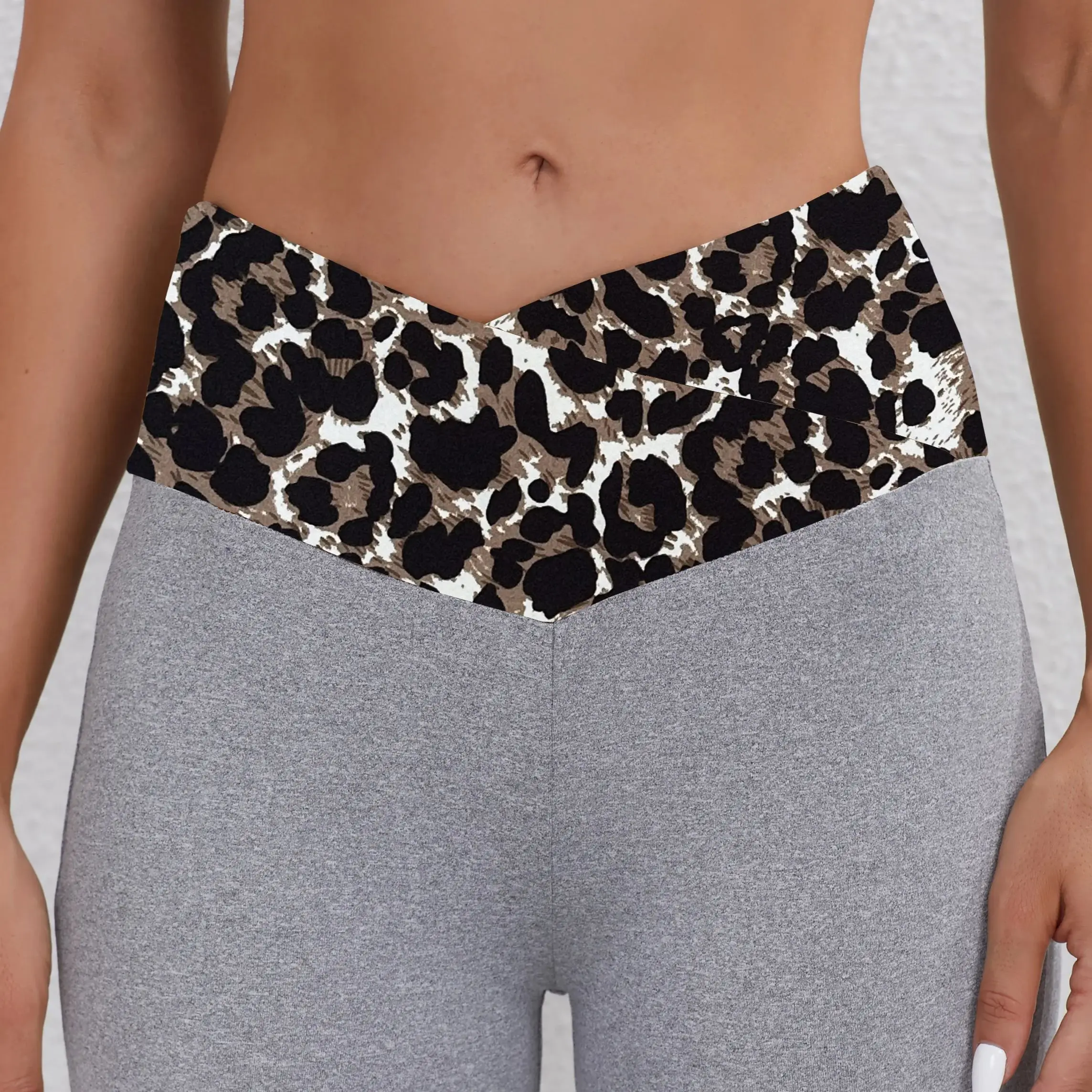 

Цельные расклешенные женские брюки с леопардовым принтом, эластичные повседневные спортивные длинные брюки с широкой талией и леопардовым принтом для женщин