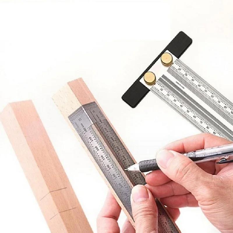 

Stainless steel hole ruler Crossing line ruler scribing ruler Woodworking bracket ruler Engraving ruler Woodworking tool 200mmT