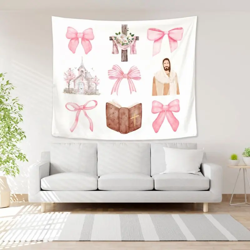 VIKAMA Pink Watercolor Bow Tapestry Wall Hanging You Are So Loved Coquette Ribbon Aesthetic Wall Art Girls Room Decor