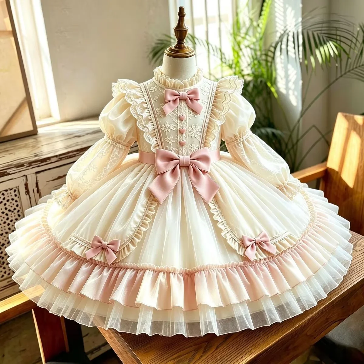 Girl Lolita Princess Dress Spring and Autumn Children's Long Sleeve Lace Dress Birthday Princess Style Dress 100-150CM