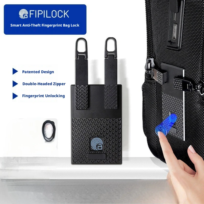 Embedded Fingerprint Lock for Bag High-end Rechargeable Double Zipper Anti-theft Backpack Lock Customizable Luggage Lock