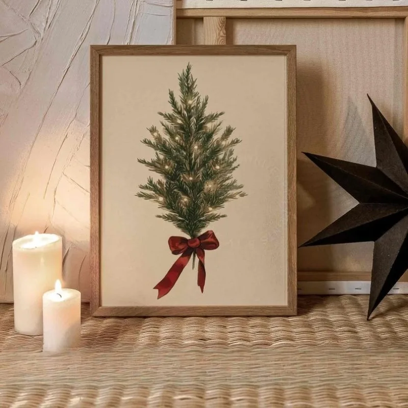 طباعة شجرة عيد الميلاد خمر، يطبع جدار الفن عيد الميلاد، طباعة نباتية موودي الشتاء، ديكور جدار عطلة، طباعة شجرة دائمة الخضرة #2