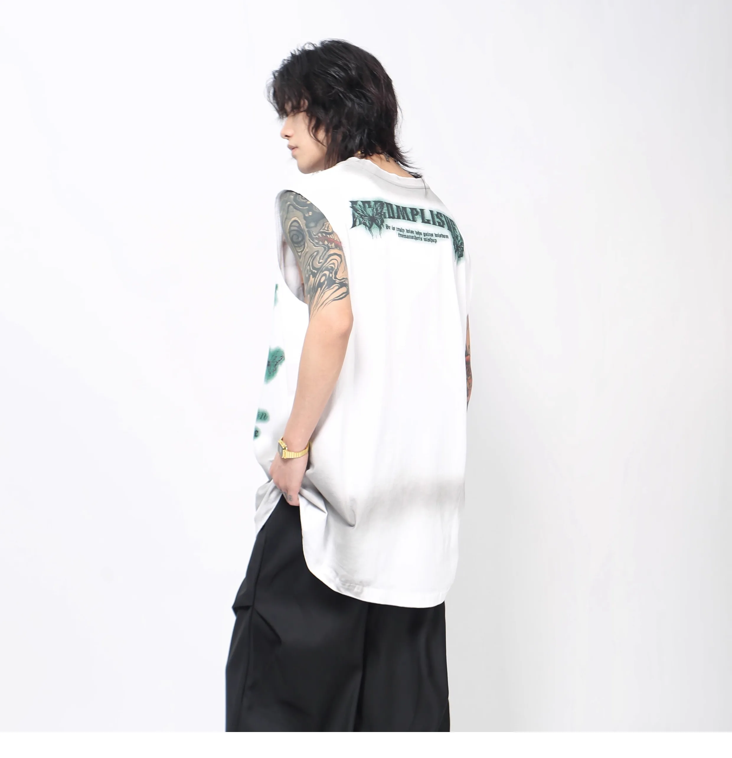 2025 Summer New High Street American Style Design Sleeveless Black T-Shirt Vest Men's Loose Butterfly Print Vintage White Top