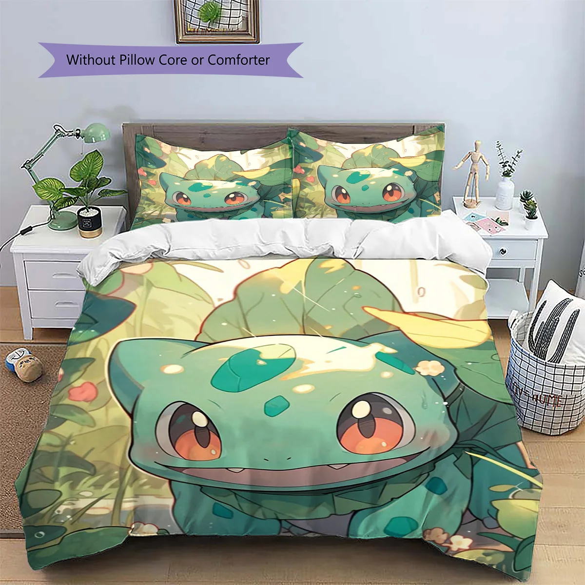 Bulbasaur Patterned Pillowcase & Duvet Cover Set Bedroom Decoration Bedding Special Present for Anime Lovers.-TING