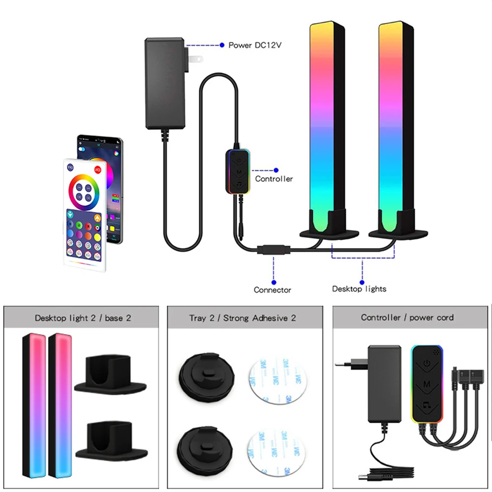 Novelty RGB Music Light Bars Sound Control Smart Night Light Works with APP WIFI Ambient LED Light for Gaming TV Decoration Lamp