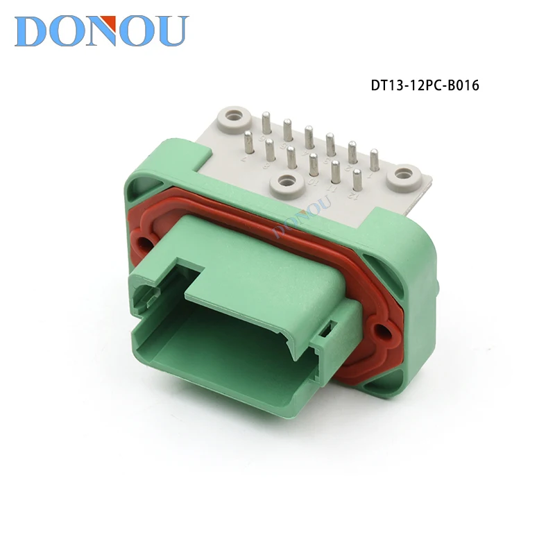 DT13-12PC-B016 12 Pin Green Right Angle PCB Header Connector 13A IP68 for Truck Excavator Automotive Wiring Harness