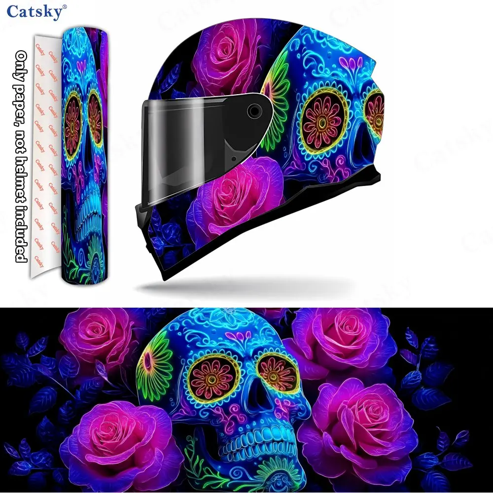 

Psychedelic Skull & Rose Helmet Vinyl Wraps, Waterproof Scratch-Resistant Full Face Helmet Decals, Durable PVC Decoration Protec