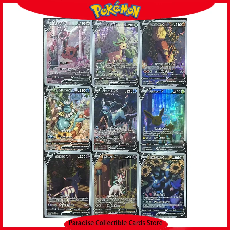

9 шт./компл. Pokemon Eevee с самоконтролем, коллекционная подпись, торговая флэш-карта, аниме, мультяшный подарок, сделай сам, 63*88 мм