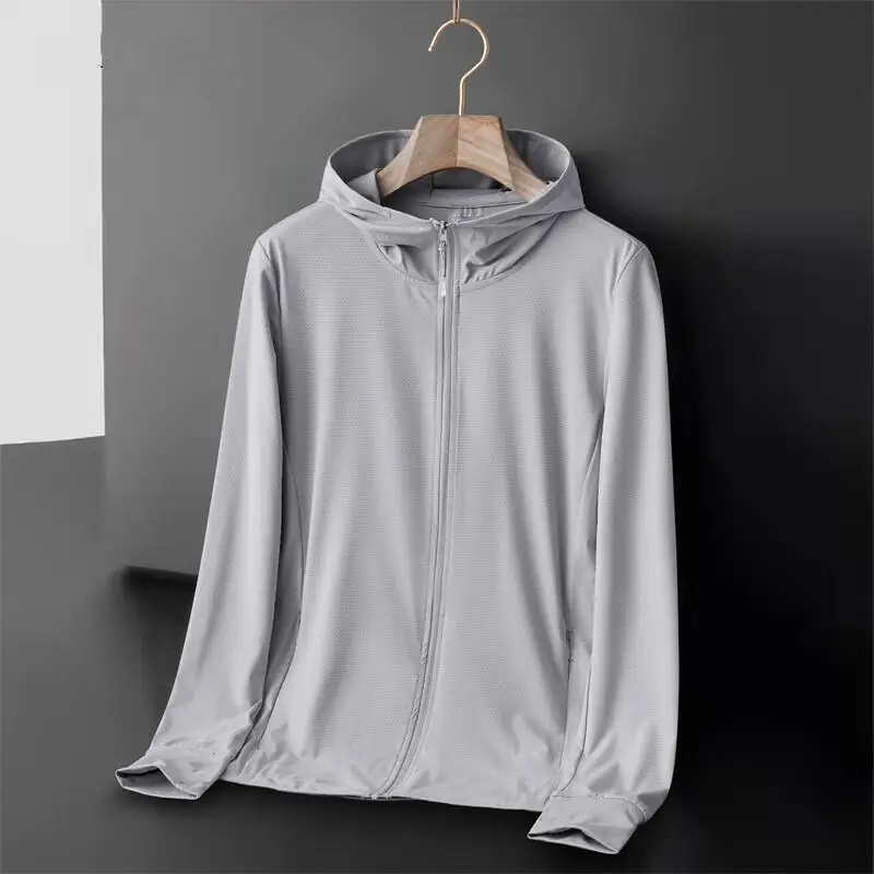 Men's Ice Silk Ultra-Thin Breathable UV Protection Clothing UPF50 Summer Fashionable Sunscreen Wear Loose Fit Long Sleeve Zipper