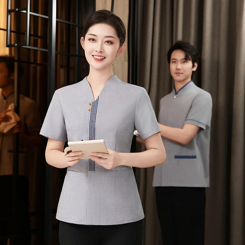 Uniforme de personnel de nettoyage d'été à manches courtes pour femmes, vêtements de nettoyage de chambre d'hôtel, uniforme de tante de nettoyage de propriété