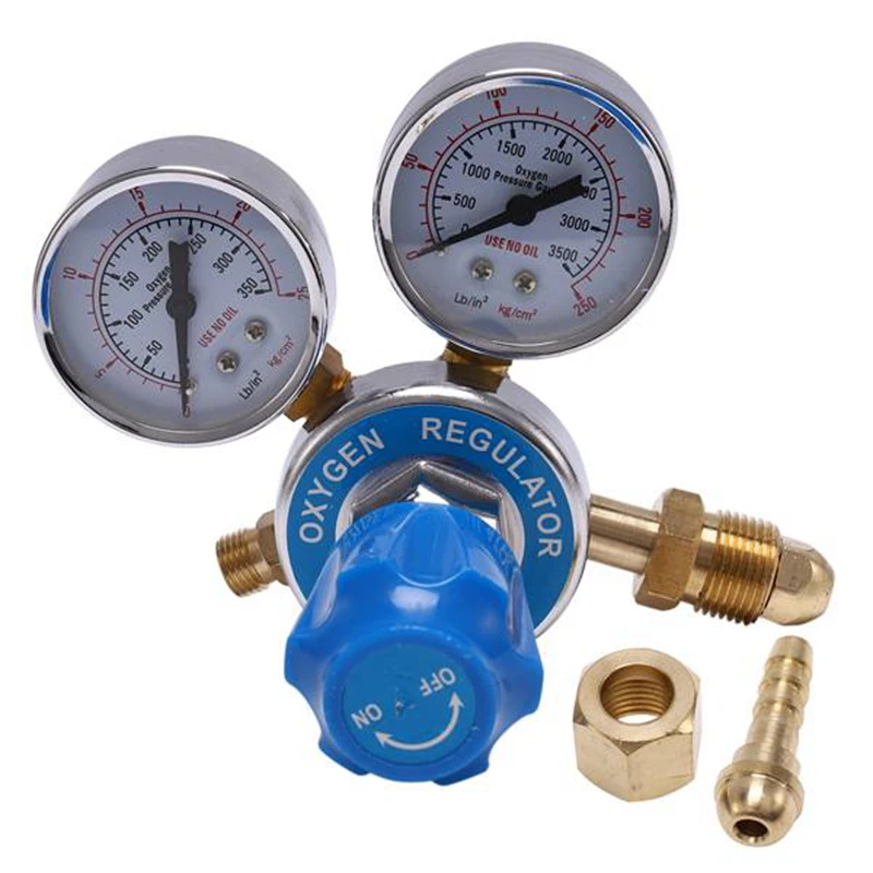 Oxygen Tank Regulator Gas Pressure Reducer Meter Copper Oxygen Gas Bottle Regulators O2 Reducing Pressure Inhaler Double Gauge