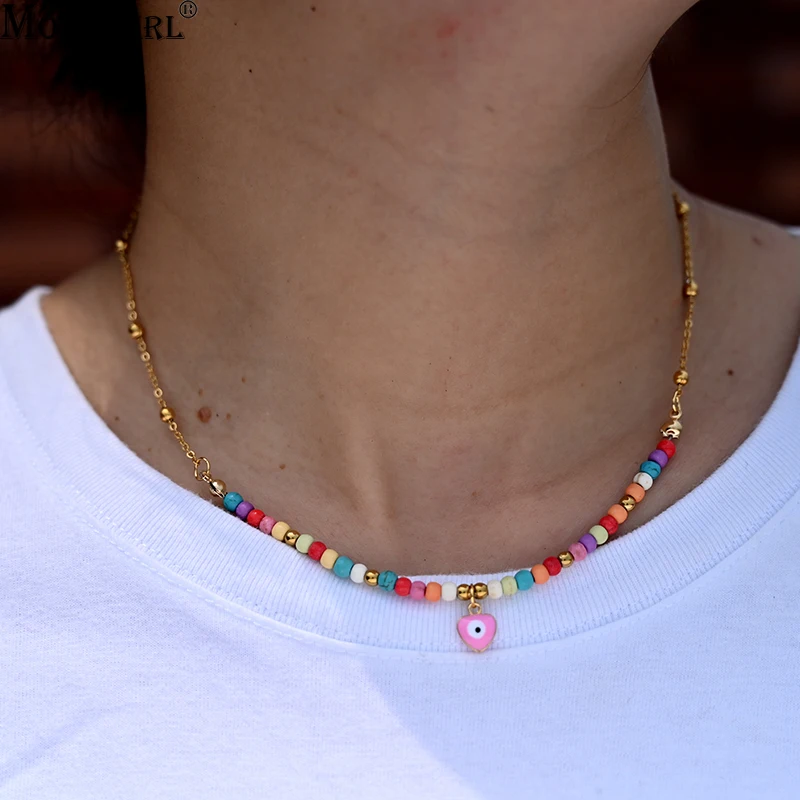 Y2K Beads Heart Choker Fashion Gold Color Stainless Steel Chain Tarnish Free Naszyjnik dla kobiet Biżuteria letnia