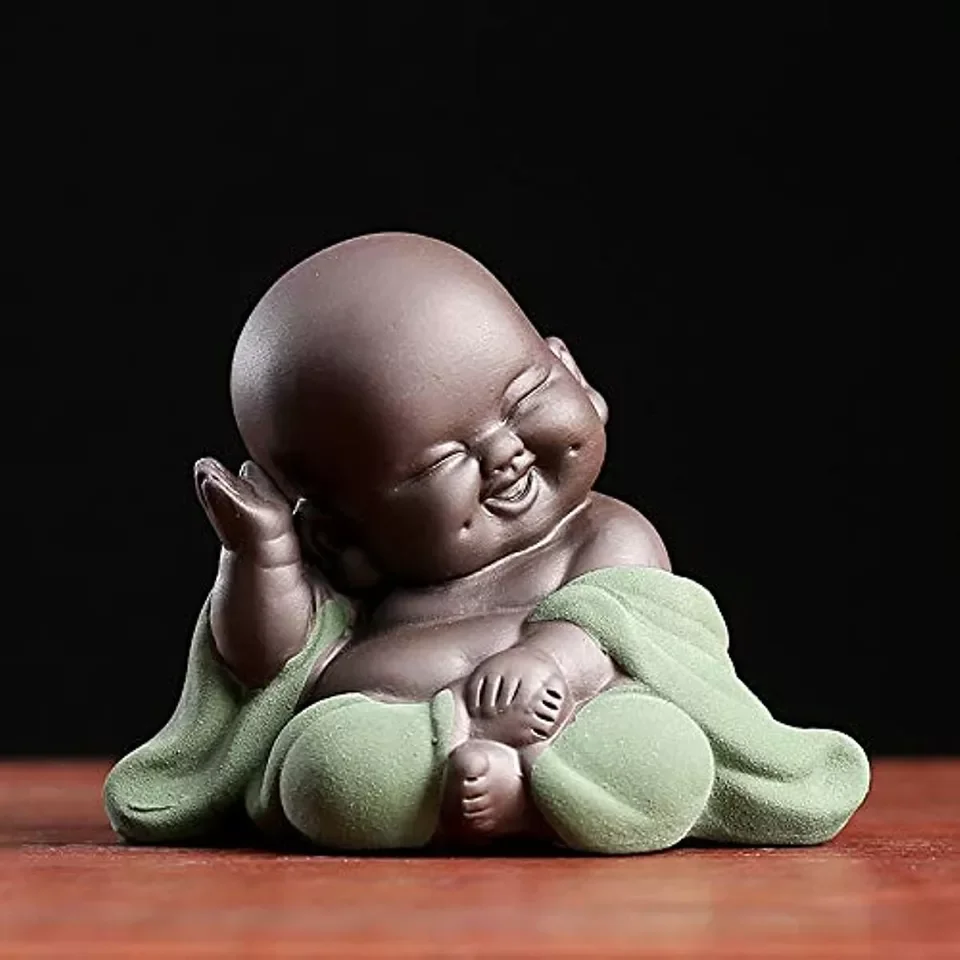 Ceramic Little Cute Buddha Statue Monk Figurine Creative Baby Crafts